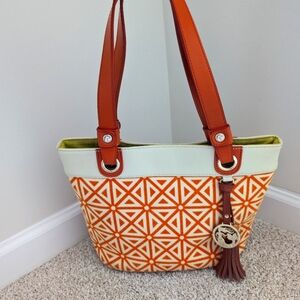 Spartina 449 Orange and Cream Geometric Shoulder Bag